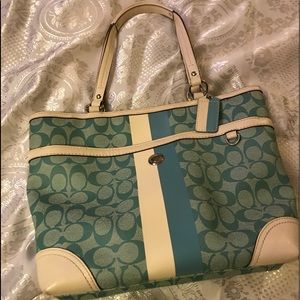 Authentic coach signature satchel in two-tone blue